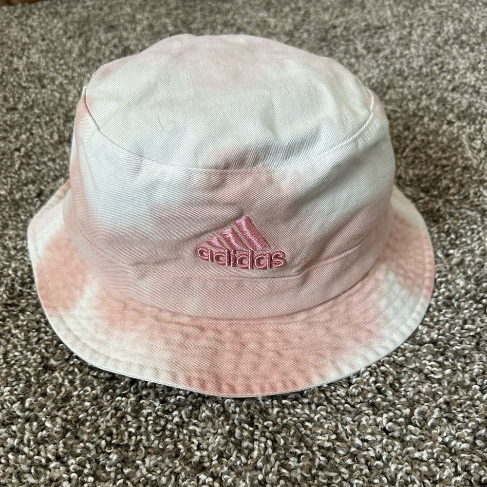 Adidas Pink and White Bucket Hat